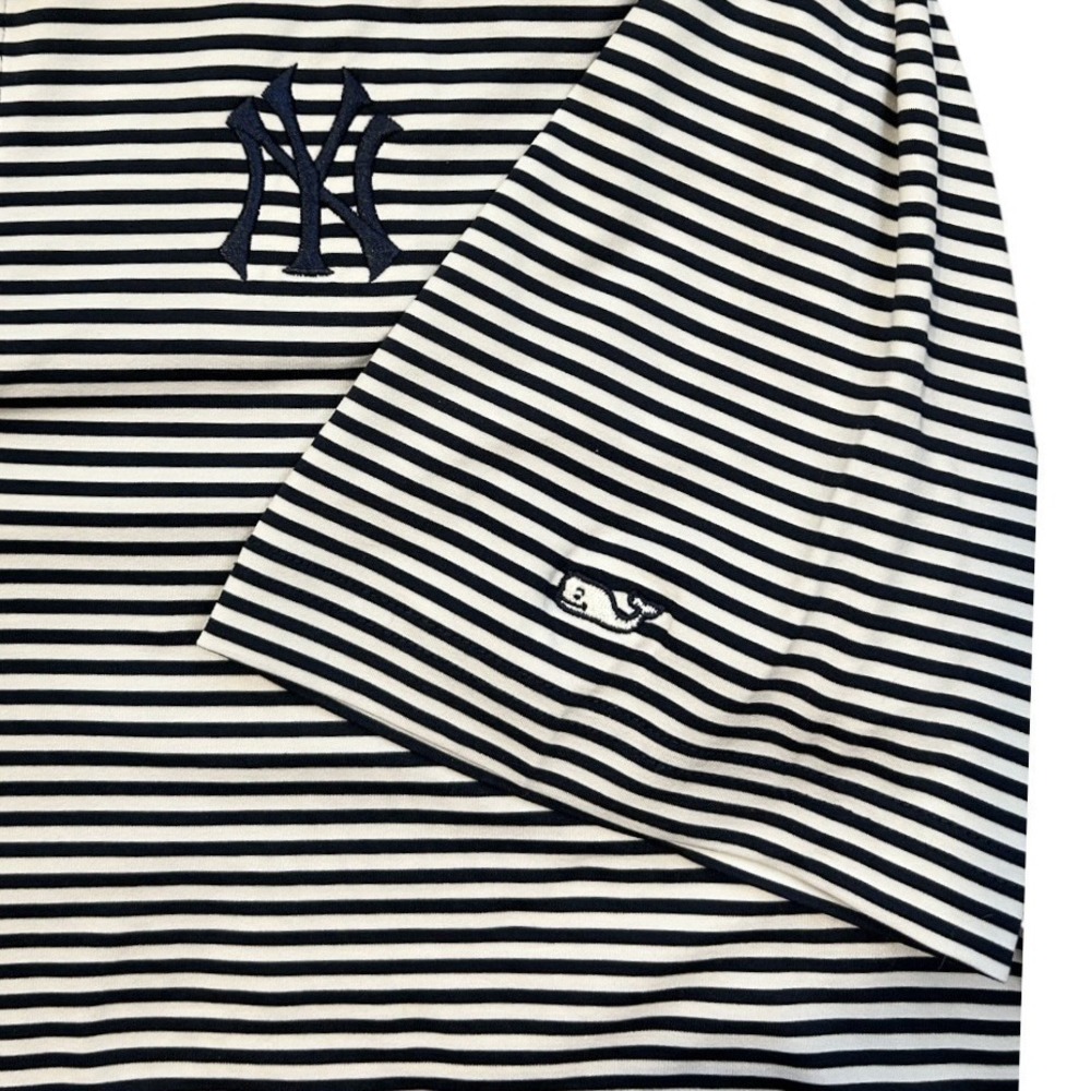 VINEYARD VINES New York Yankees Polo Shirt sz M Blue White Striped MLB Baseball - Picture 4 of 8